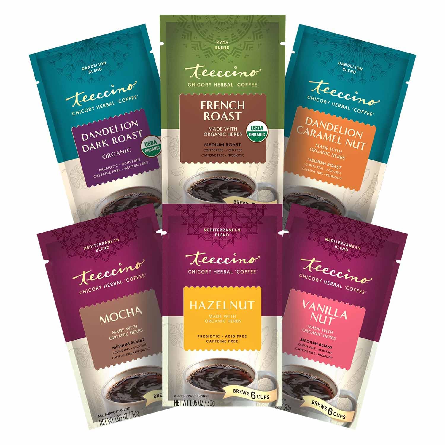 Amazon.com : Teeccino Herbal Coffee Sampler - 6 x 30g Trial Size